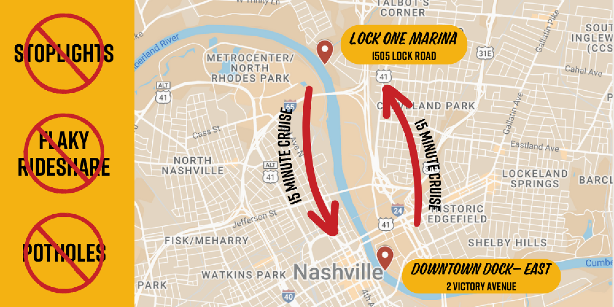 Route map for the Titan's game day taxi in Nashville.